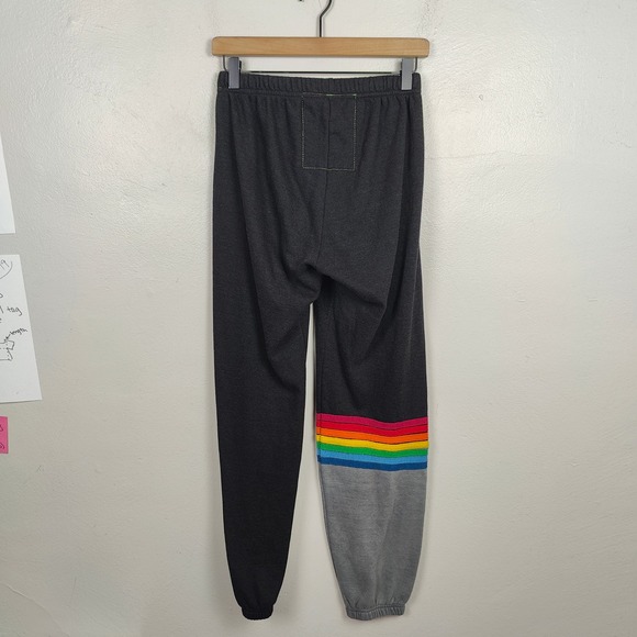 Aviator Nation Sweatpants Womens Medium Charcoal Gray Rainbow Stripe Jogger - Picture 5 of 10
